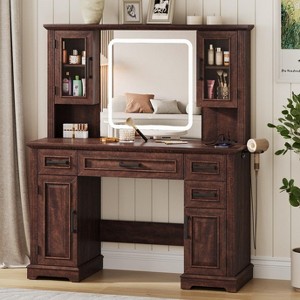Vanity Desk with Mirror, Lights & Charging Station, 45" Bedroom Table, 3 Lighting Modes - 1 of 4