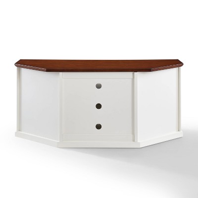 White Mahogany Corner TV Stand with Cabinets, 66"