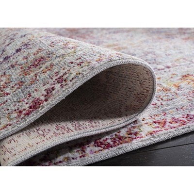 Gray and Red Distressed Oriental Synthetic Runner Rug, 2'3" x 8'