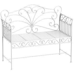 Aghana Digitals Cream White Metal Garden Bench with Armrests - 440 lbs Capacity, Outdoor Seating - 1 of 4