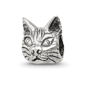 Black Bow Jewelry Sterling Silver Maine Coon Cat Head Bead Charm - 1 of 4