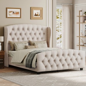 VASAGLE Queen Bed Frame with Tall Headboard, Upholstered Platform Bed Frame Queen Size, with Wingback Tufted Headboard  Cappuccino Beige - 1 of 4