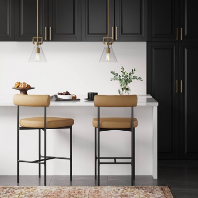 Dahlia 36" Brown Faux Leather Metal Frame Counter Stools, Set of 2