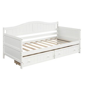 Bellemave Twin Size Daybed with 2 Drawers, Twin Wooden Daybed Sofa Bed with Backrest and Storage, White - 1 of 3