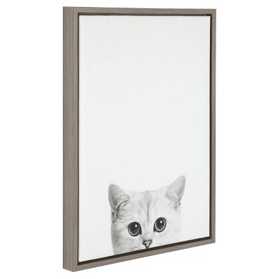 24" x 18" Gray Framed Kitty Canvas Art Print