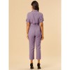 INSPIRE CHIC Women's Short Sleeve Collared Solid Color Button Down Tie Waist Cargo Jumpsuit - 4 of 4