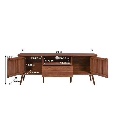 Damien 70" Walnut Farmhouse Curved TV Stand with Storage