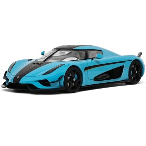 2018 Koenigsegg Regera Baby Blue with Black Stripes and White Interior 1/18 Model Car by GT Spirit - 1 of 4