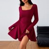 Coolmee Womens Square Neck Bodice Dress Long Sleeve A Line Mini Dresses - 2 of 4