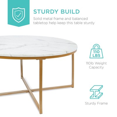 Elegant 36" Round Marble and Gold Metal Accent Coffee Table