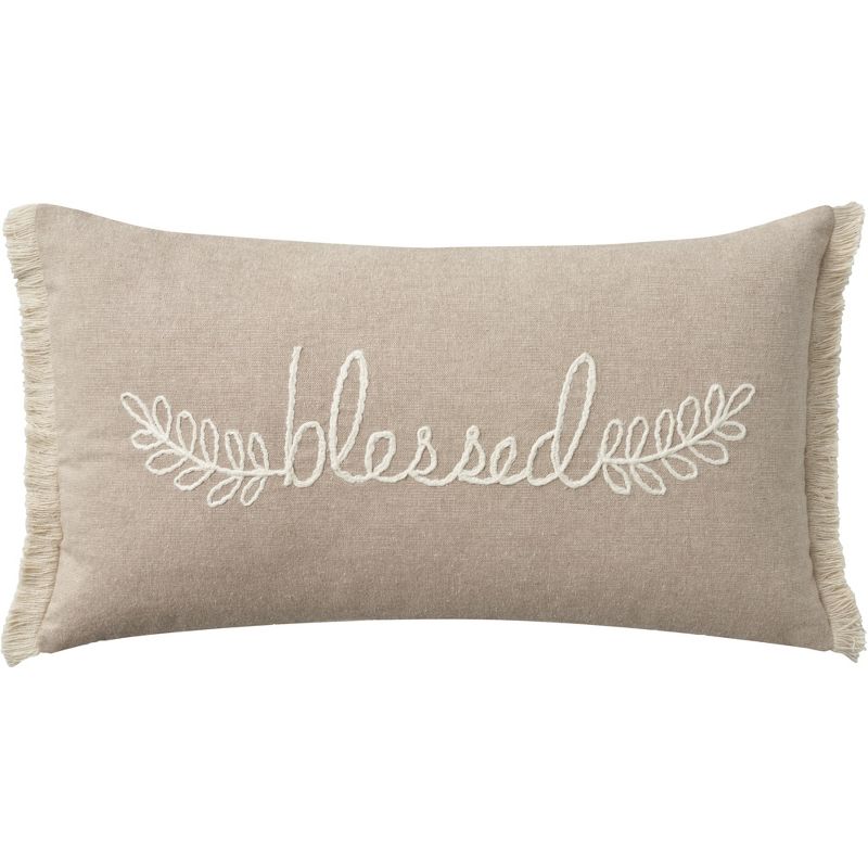Mina Victory Life Styles Embroidrd Blessed 12" x 21" Natural Indoor Pillow Cover, 1 of 6