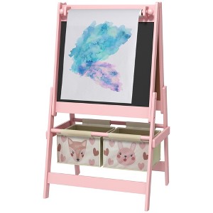 Infurnic Baby Activity Gyms Art for Kids with Paper Roll, Double Sided Whiteboard and Chalkboard with Painting Paper Stand, Pink, 21.3"*18.3"*36.5" - 1 of 4