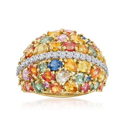 Ross-Simons 8.30 ct. t.w. Multicolored Sapphire and .60 ct. t.w. White Zircon Ring in 18kt Gold Over Sterling