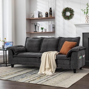 TYBOATLE 85" Mid-Century Modern Sofa Couch with USB & Type‑C Ports, Chenille Fabric 3‑Seater for Living Room, Apartment, or Office - 1 of 4