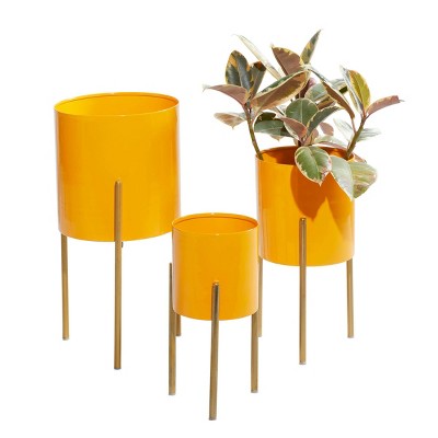 Set of 3 Indoor Metal Planters Mustard - Olivia & May