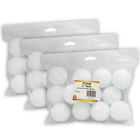 Hygloss Craft Foam Balls, 2 Inch, White, 12 Per Pack, 3 Packs