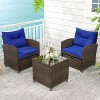Tangkula 5 CS Rattan Furniture w/ & Tempered Glass & 2 Ottomans Coffee Table Patio - 2 of 4