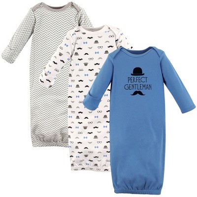 Hudson Baby Infant Boy Cotton Long-Sleeve Gowns 3pk, Perfect Gentlemen, 0-6 Months