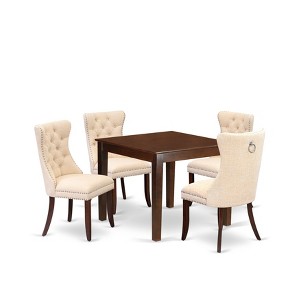 East West Furniture, 5 Piece Kitchen Table & Chairs Set Contains a Square Modern Dining Table and 4 Upholstered Chairs, Mahogany - 1 of 4