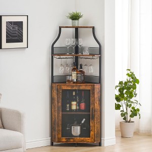 TROPOW Corner Bar Rack Cabinet with Detachable Wine Rack, Bar Cabinet with Glass Holder, Small Sideboard and Buffet Cabinet with Mesh Door - 1 of 4