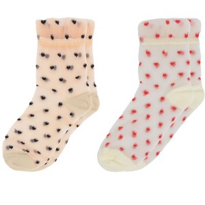 Anna-Kaci Women's Sheer Crew Socks with Flocked Heart Pattern and Reinforced Toe and Heel 2-Pack - 1 of 4