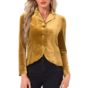 INSPIRE CHIC Women's Notched Lapel Long Sleeve Office Button Velvet Suit Blazer - 1 of 4