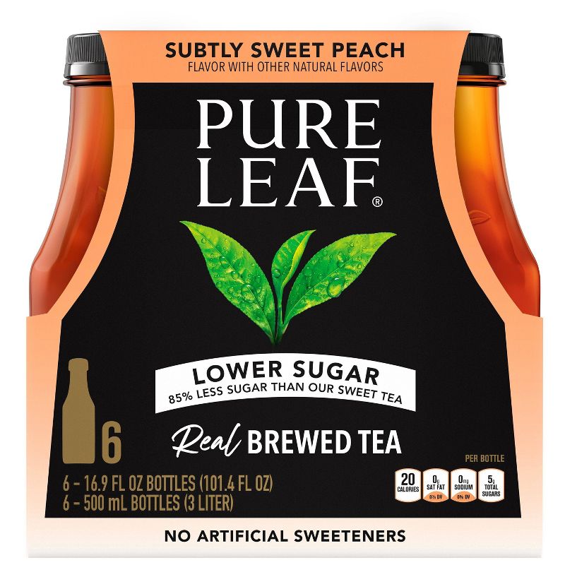 Pure Leaf Subtly Sweet Peach Sweet Tea - 6pk/16.9 fl oz Bottles, 1 of 4