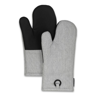 Home Mart Goods Grey Heat Resistant Thick Soft Quilted Lining Kitchen Oven Glove Mitts With Neoprene