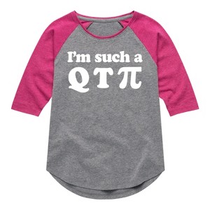 Girls' - Instant Message - I'm Such A Q T Pi Shirt Tail Raglan Graphic T-shirt - 1 of 4