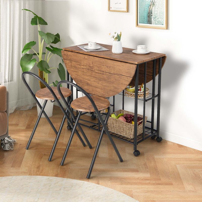 Costway 3 PCS Folding Dining Table & Chair Set Collapsible Drop Leaf Table for Kitchen, 5 of 11