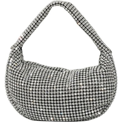 FATMOON Bling Full Glitter Knotted Handbag for Women Crystal Rhinestone Hobo Dumpling Bag Diamond Evening Clutch Crossbody Bag