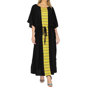 LA LEELA Women's House Daily Routine Evening Wear Vacation Casual Dailywear Holiday Loungewear Plus Size Caftan Maxi Boho Nightwear 2X-3X Black, Solid - 1 of 4
