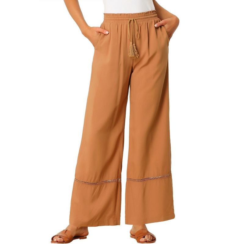 Allegra K Women's Casual Loose High Waist Drawstring Wide Leg Palazzo Pants with Pockets, 1 of 6