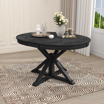 Extendable Dining Room Table, Dining Table For 6 With Extendable Oval Table Top, 12" Leaf, X-shaped Base Retro Furniture Table