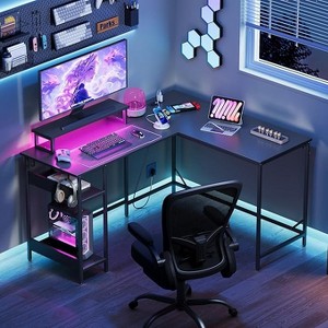 GALAXHERO 55 Inch L-Shaped Gaming Desk with Power Outlets & LED Lights, Corner Desk with Hook, Convertible Office Desk for Bedroom - 1 of 1