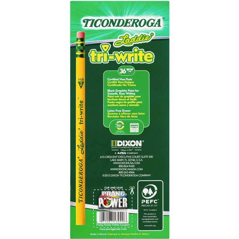 Ticonderoga Laddie TriWrite Triangular Pencils with Erasers, Yellow, Pack of 36, 3 of 5