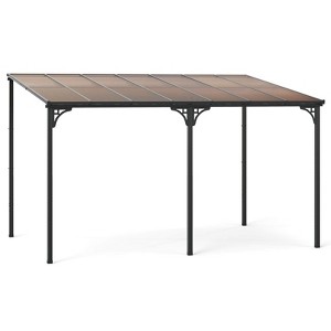 Costway 10' X 13' Wall-Mounted Patio Gazebo with  Sloped Polycarbonate Roof Metal Frame - 1 of 4