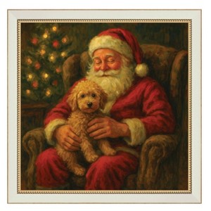 Petal Lane 8"x8" Santa with Dog Cream Brass Beaded Wall Art - 1 of 4