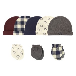 Hudson Baby Infant Boys Cotton Cap and Scratch Mitten 8pc Set, Football, 0-6 Months - 1 of 1