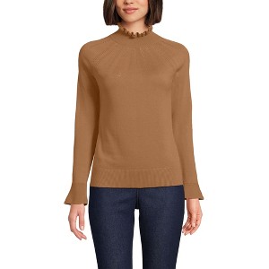 Lands' End Women's Cotton Pointelle Turtleneck Sweater - 1 of 4