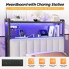 Karl Home Twin Full Queen King Size Headboard, Adjustable Upholstered Headboard with 2 Tier Shelves and Pegboard with Charging Stations and LED Lights - 2 of 4