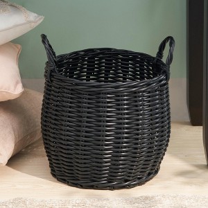 NAYSAYE Round Resin Woven Storage Basket with Handles for Laundry Toys Towels Magazines Home Organization, Black, 13"*13"*10.2" - 1 of 4