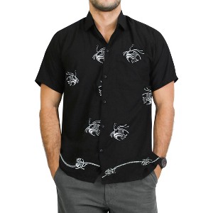 LA LEELA Men's Hawaiian Vacation Shirt Summer Holiday Tops Fashion Hawaii Short Sleeve Beaches Button-Down Dress Shirts For Men S Coal, Fish - 1 of 3