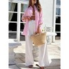 Coolmee Women's Striped Print Button-Up Shirt Casual Boho Belted Long Sleeve Boyfriend Blouse Tops with Pockets - 2 of 4
