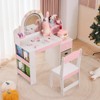 Angel Sar 34.1 Inch Kids Vanity Set, White and Pink Castle Theme Dressing Table with Storage, Childrens Dresser with Mirror - 2 of 4