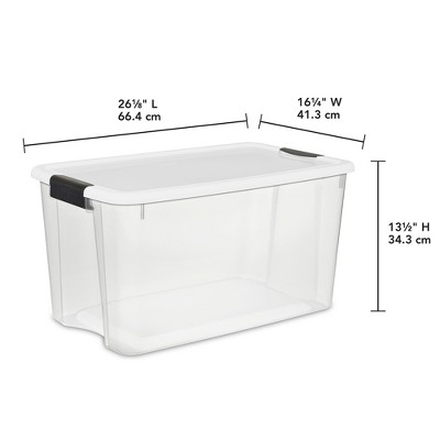 Clear 70 Quart Stackable Plastic Storage Bin with White Lid