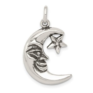 Black Bow Jewelry Sterling Silver 2D Antiqued Crescent Moon and Star Pendant - 1 of 4