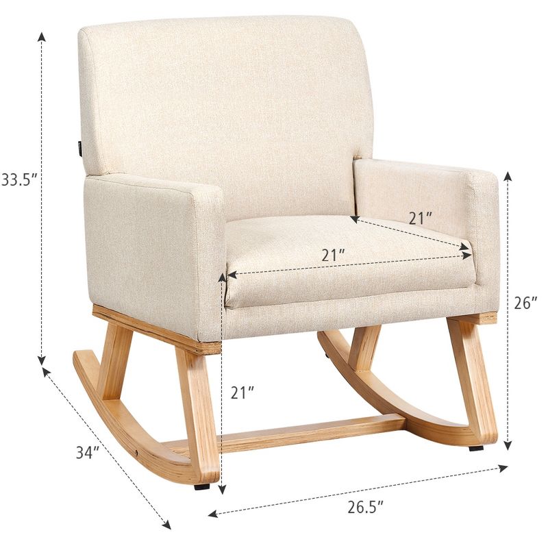 Costway Mid Century Fabric Rocking Chair Upholstered Accent Armchair Lounge Chair Beige/Gray, 3 of 11