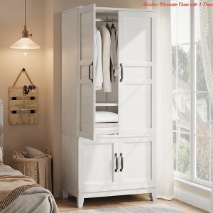 Clothes Armoire Wardrobe Closet w/ 4 Doors,72 in Wooden Wardrobe Cabinet w/ Hanging Rod, Freestanding Tall Clothing Armoire Cabinet - 1 of 4