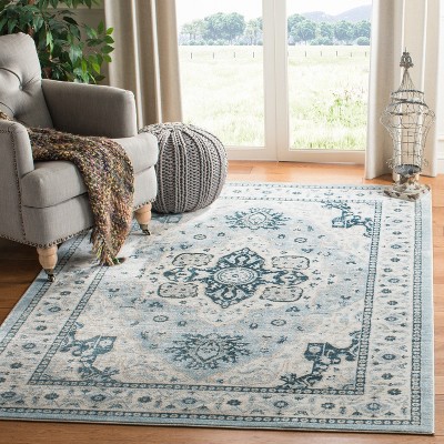 Isabella Light Blue and Cream 8' x 10' Synthetic Area Rug
